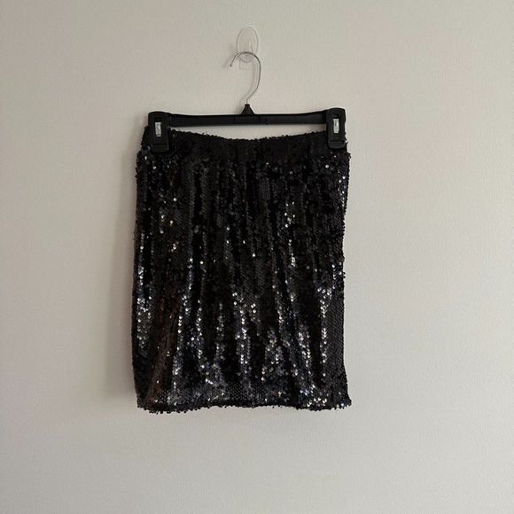 4th + Reckless Drape Sequin Mini Skirt | Black | Size XS (NWT) - Picture 5 of 10